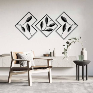 Geometric Botanical Leaf Metal Wall Art Panel Set