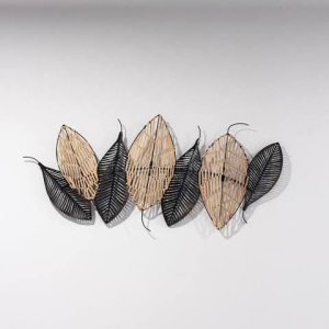 Natural Rattan and Metal Leaf Sculpture Wall Accent