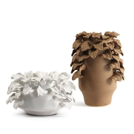 Sculptural Leaf Layered Ceramic Decorative Vase Set