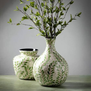 Artisan Mosaic Glass Botanical Pattern Tabletop Vase